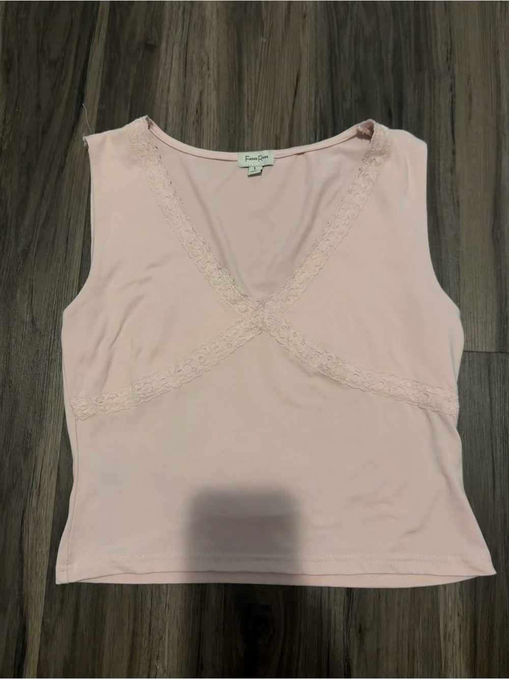 Faded Glory Light Pink Lace-Trim V-Neck Camisole
